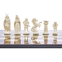 3 3/4" Black & White Viking Plastic Chess Pieces - Felted, Standard Size