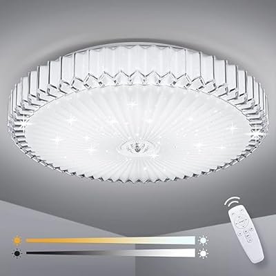 OOWOLF Ceiling Light for Living Room, 40W Ceiling Light,3000K-6500K Dimmable Ceiling Lights Remote Control,Memory & Timing Function,Night Light,Diamond Style Ceiling Lights for Bedroom 3000K White [Energy Class A]