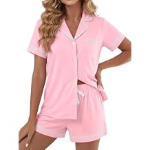 LYANER Women's Cotton Pajamas Set Button Short Sleeve Shirt with Shorts Set PJs Loungewear
