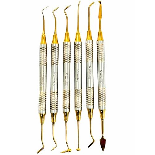 Dental Composite Resin Filling Gold Coated Restorative Kit - Composite Dental Hand Instruments - Dental Tools Professional Stainless Steel Restorative Instruments - Artlab Gold - Set of 6