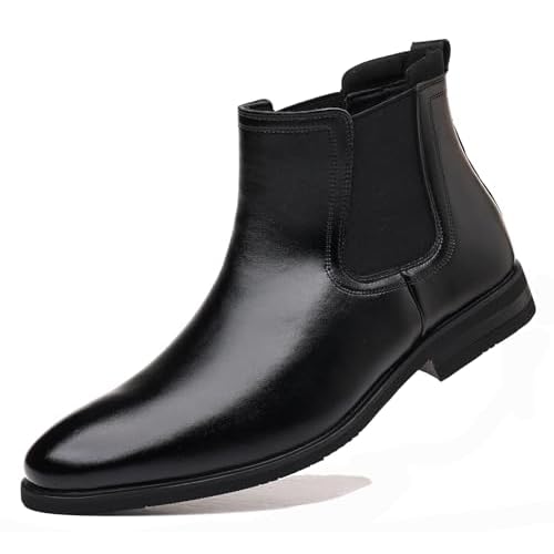 DADAWEN Mens Chelsea Boots Leather Casual Chukka Ankle Boots Classic Elastic Dress Boots for Men