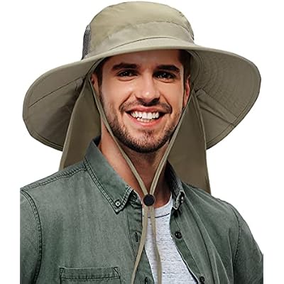 Tirrinia Neck Flap Fishing Safari Cap for Men, Wide Brim Sun Hat for Outdoor Hiking, Camping, Gardening