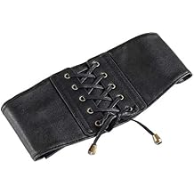 misppro Women's Vintage Lace Up Wide Leather Belt Cincher High Waist Design Black Waist Trainer Corset Belt
