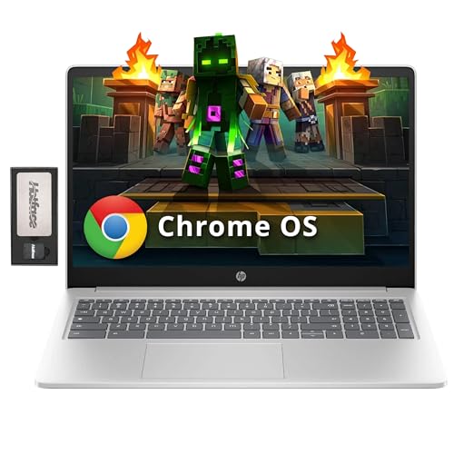 HP 15.6 HD Anti-Glare Chromebook Laptop, Intel Pentium N200, 8GB LPDDR5, 224GB Storage 64GB eMMC160GB Docking Station Set, Intel UHD Graphics, Num Pad, 720p Camera, Wi-Fi 6, Chrome OS, Silver