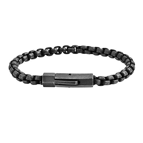 Geoffrey Beene Mens Stainless Steel Pattern Box Chain Bracelet