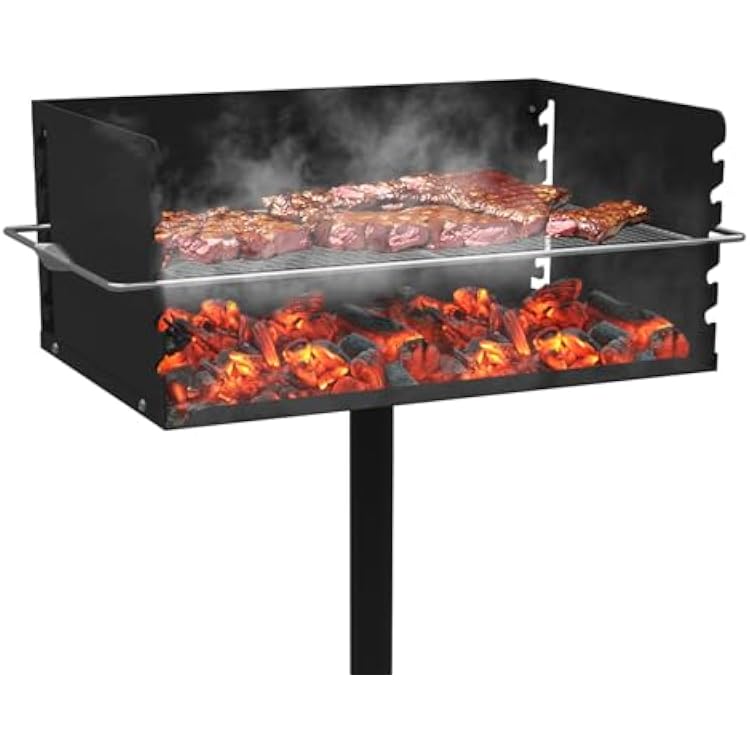 25.5 L x 17 W x 11 H Park Style Charcoal Grill, Heavy Duty Park Grill with Stainless Steel Cooking Grate and Grill Cover for Commercial and Outdoor Cooking