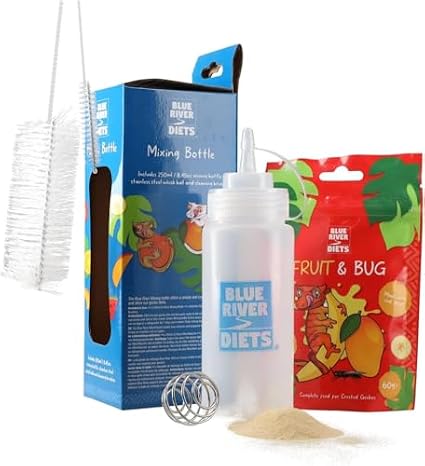 Blue River Diets Complete Crested Gecko Food | All Natural Gecko Food Made in the UK| 60g Fruit and Bug With Mixing Bottle
