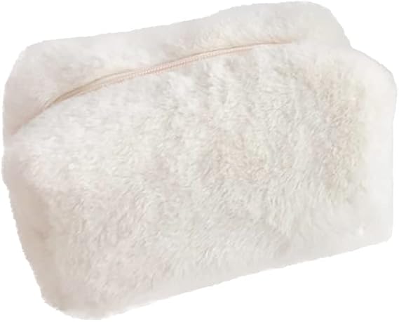 FSSTUD Cute Plush Pencil Case Large Capacity Pencil Pouch Pen Bag Portable Office Stationery Bag Furry Zipper Pen Pouch for Students White