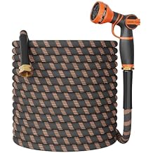 Giraffe Tools Non-Expandable Garden Hose 100FT 1/2 Lightweight Flexible Water Hoses Burst 600 psi with 9 Spray Function Nozzle Heavy Duty Hose