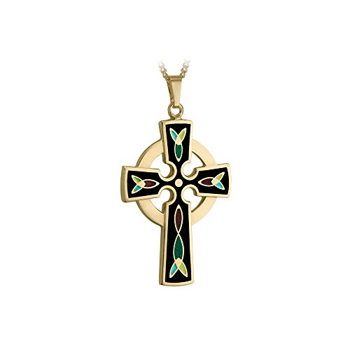 Tara Celtic Cross Necklace Gold 18K Plated & Black Enamel Made in Ireland