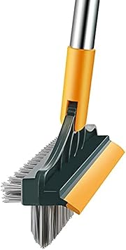 Upgraded 3-in-1 Double-Sided Floor Scrub Brush with Long Handle Floor Cleaning Brush with Scraper Cleaning Brush for Cleaning Bathroom Kitchen Living Room Kitchen, Wall and Deck (Green)
