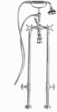 Cheviot Products Inc. 5117/3970-BN Free Standing Tub Filler with Stop Valves & Hand Shower All Metal Cross Handle, Brushed Nickel