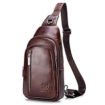 Leather Sling Bag Crossbody Daypack for Men Women Outdoor Travel Camping Hiking Casual Shoulder Chest Pack Pouch (Brown)