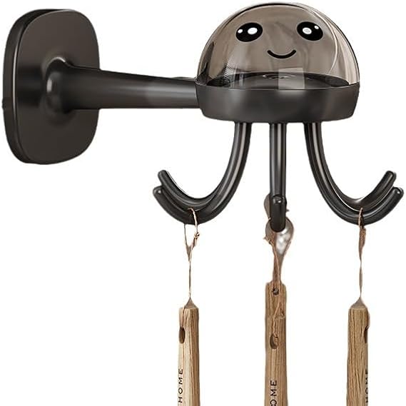 Kitchen Utensils Hanger, Small Jellyfish Shape 6 Hooks, 360 Rotating Utensils Hanger, Saving Space, no Drilling no Nails, Kitchen Utensils Organizer. (Gun Grey)