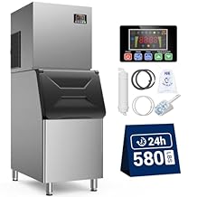 Commercial Ice Maker Machine, 580 LBS/24h with 450 LBS Storage Bin,132 Ice Cubes Ready in 5-15 min, Stainless Steel Industrial Ice Machine Self-Cleaning Perfect for Bar Restaurant Cafe