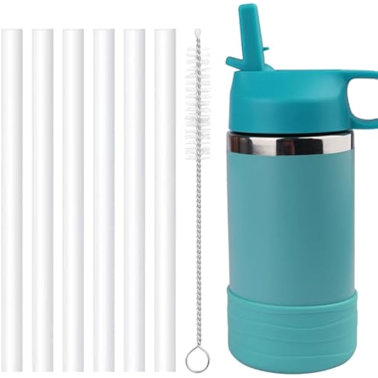 Reusable Replacement Straws Compatible with Hydro Flask Wide Mouth 12oz Kids Water Caps-6 Pack BPA Free Straws and Pack Straw Brush