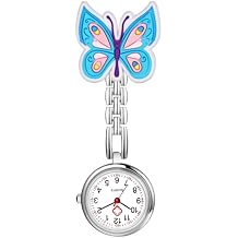 OIDEA Nurse Watches for Women: Butterfly Brooch Retractable Nursing Watch Clip on Fob Watch Lapel Quartz Watch Hanging Pocket Badge Watches with Second Hand for Nurses Doctors