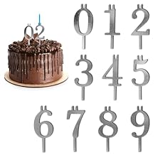 Numbered Aluminum Birthday Cake Candle Holder Set 20 Reusable Cake Toppers for Parties, Anniversaries and Celebrations - Includes Double Numbers 0-9 (Silver)