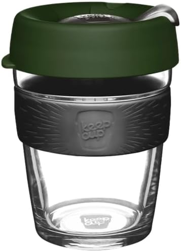 KeepCup Brew, Reusable Coffee Cup - Tempered Glass and Splashproof Sipper Lid, Medium 12oz/340ml - Pine