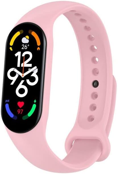 Coverzone Xiaomi Mi Band 7 ile uyumlu Saat Kayışı Ent Kaliteli Xiaomi Mi Band 7 ile uyumlu Spor Saat Kontrast Renkli Termoplastik Toz Pembe