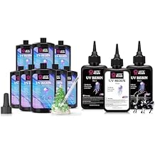 LET'S RESIN 300g Large Capacity White& Black UV Resin and 2,000g 8Pcs Faster Cure Crystal Clear UV Resin Bulk