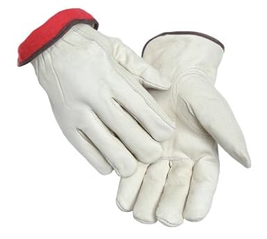 Radnor Large White Leather Fleece Lined Cold Weather Gloves With Keystone Thumb, Safety Cuffs, Color Coded Hem And Shirred Elastic Wrist