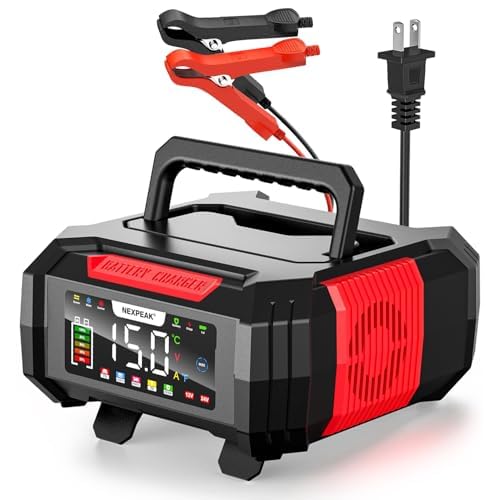 NEXPEAK 15A Battery Charger, Trickle Charger 12V24V Car Battery Charger 9-Stage Smart LiFePO4 Charger Battery Maintainer wOvercharge Protection Pulse Repair for Car Truck Motorcycle Lawn Mower