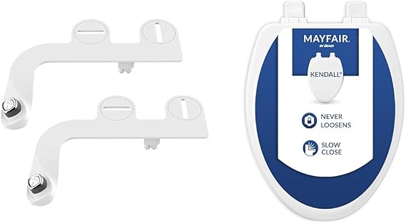 Bio Bidet by Bemis SlimEdge 2-Pack of Freshwater Attachments, White, Non-Electric & Mayfair Cassel Slow-Close, Removable Enameled Wood Toilet Seat That Will Never Loosen