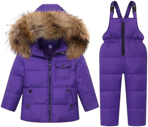 JiAmy Kids 2 Piece Snowsuit Set Girl Winter Hooded Puffer Jacket & Snow Bib Pants Boy Ski Suits Ultralight Outfit
