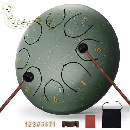 Steel Tongue Drum 6 Inch 8 Notes Rain Drum Outdoor Percussion Instrument with Mallets, Music Book & Soft Carry Pouch Easy to Play Beginner Handpan & Perfect Music Gift