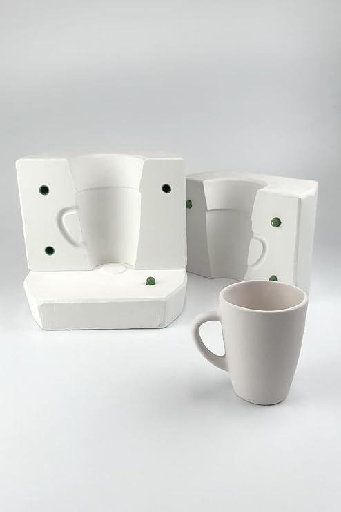 Rio Plaster Mold for Slip Casting Mug, 3-Piece Pottery Mold for Ceramic and Porcelain Clay, 7.4 oz Coffee Cup | Three-piece interlocking plaster mold for casting sleek coffee mugs with integrated handles