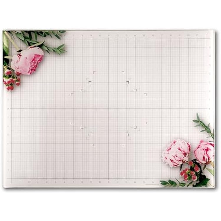 GLASSBOARD STUDIO Floral Glass Craft Mat 18x24in - Magnetic, Heat & Scratch Resistant, Stain-Proof for Crafting, Cutting, Painting, Mixed Media Artwork - Grid & Angle Lines, Non-Slip Rubber Feet
