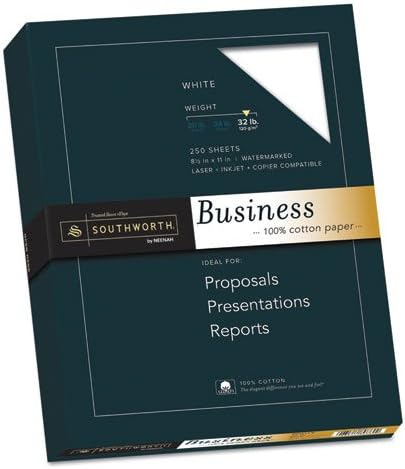 100% Cotton Business Paper, 95 Bright, 32 lb Bond Weight, 8.5 x 11, White, 250/Pack