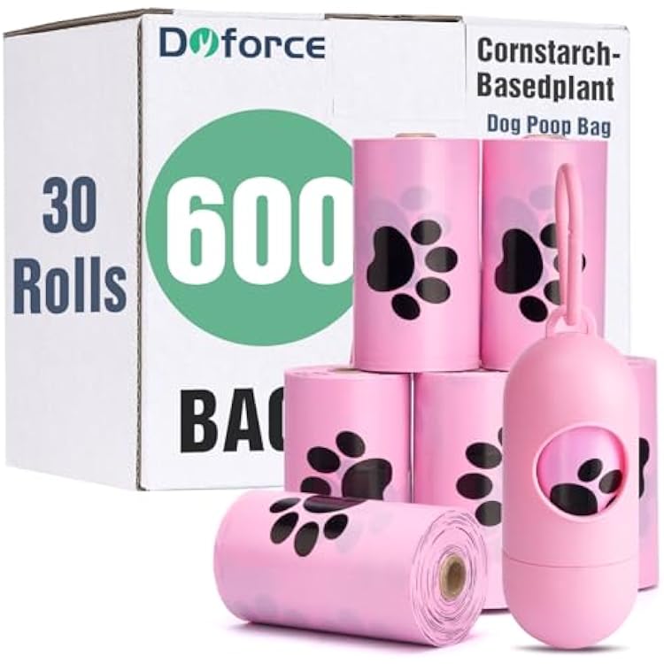 Dyforce Scented Dog Poop Bags,Leak Proof Pet Waste Bags for Dog Walking,Extra Thick and Large Cat Litter Bags for Poop,30 Refill Rolls,600 Bags,9x13,Pink