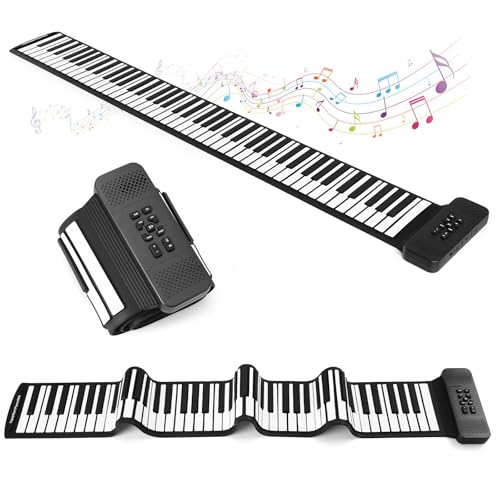 Roll Up Piano, Portable Silicone Keyboard Perfect for Beginners, Safe Material, Headphone Jack for Quiet Practice, 16 Tones & Record Function, Foldable for Travel Black Black-88Keys