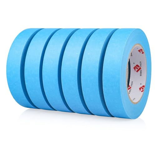 BOMEI PACK Blue Painters Tape 1 Inch Bulk - Paint Tape 6 Rolls x 1 Inch x 60 Yards - Painters Tape Sky Blue Masking Tape for Walls Painting, DIY Crafting and School Projects, Total 360 Yards