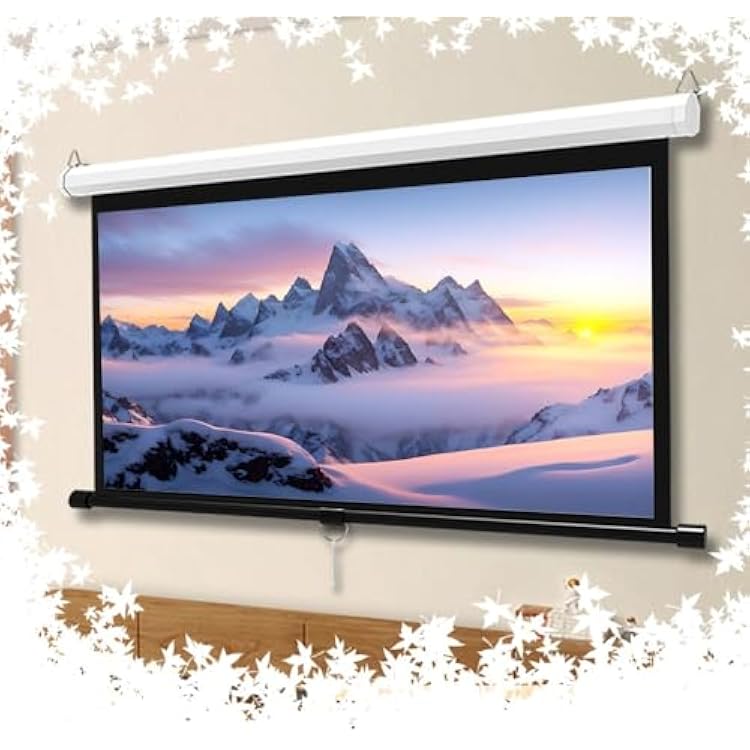 Manual Pull Down Projector Screen 72 60 Auto-Locking Movie Screen Retractable Ceiling Wall Mount Projection Screen 16:9 4:3 for Home Cinema, Wrinkle-Free60 Inch 16:9
