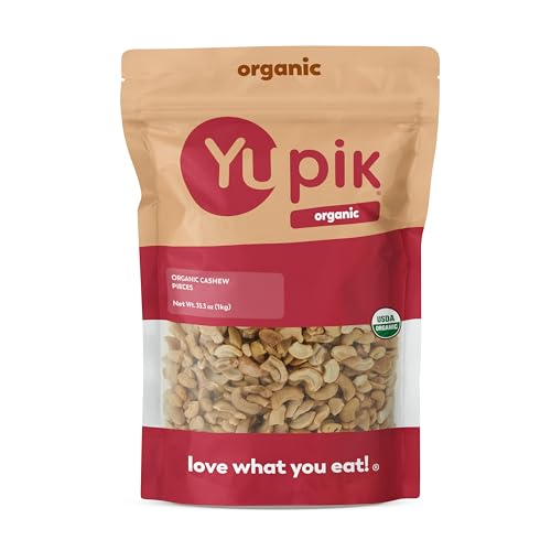 Yupik Organic Raw Cashew Pieces, 2.2 lb 35.2 oz, Gluten-Free, Kosher, Non-GMO, Vegan, Chopped Nuts, Unsalted, Unroasted, Oil-Free, Crunchy Cashews, Ideal for Baking & Cooking