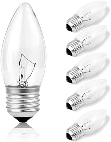 40W Incandescent Torpedo Tip Chandelier with Crystal Clear Incandescent Light Bulbs Tip Light Bulb and Medium E26 Candelabra Base 6 Pack 6