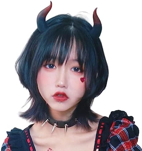 Devil Horns Headband Handmade Resin Hair Clips Halloween Devil Cosplay YJ Black Red1