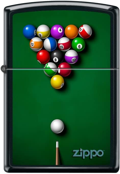 Zippo Lighter-Personalized Custom Message Engraved on Backside Pool Table and Balls Black Matte Windproof Lighter #Z5477