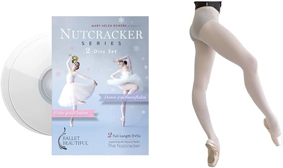 Ballet Beautiful Nutcracker Series Workout DVD & 2-Pack (Pink L/XL) Seamed Convertible Dance Tights