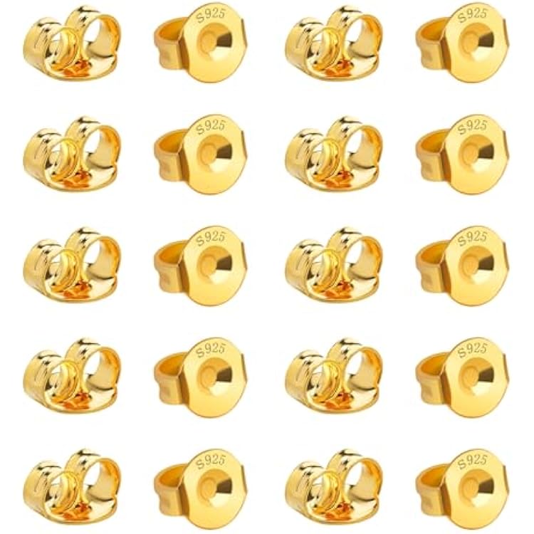 20 PCS Gold Earring Backs, 925 Sterling Silver 14K Plated Earring Backs Replacements for Droopy Ears Locking Secure Earring Back 10 Pairs Rose Gold Hypoallergenic Earring Back for Adults Women