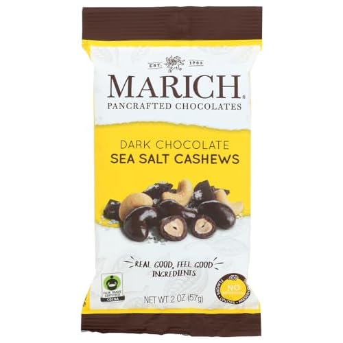 Marich Premium Dark Chocolate Sea Salt Cashews, 2.3-Ounce Pack of 12