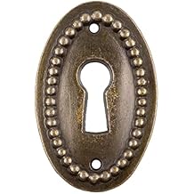 Oval Antique Brass Plated Decorative Keyhole Cover | 1 1/2" x 1" | Keyhole Escutcheon Plate for Cabinet Door, Dresser Drawers, Desk | Antique, Modern Furniture Hardware | KC25-DAB