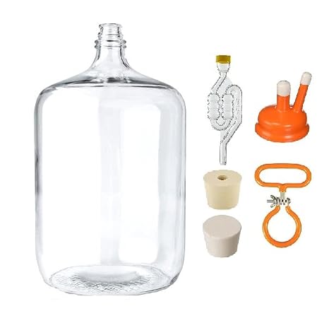 North Mountain Supply 6.5 Gallon Italian Glass Carboy Fermenting Jug with Drilled and Undrilled Rubber Stoppers, 6 Bubble Airlock, Carboy Handle, and Cap