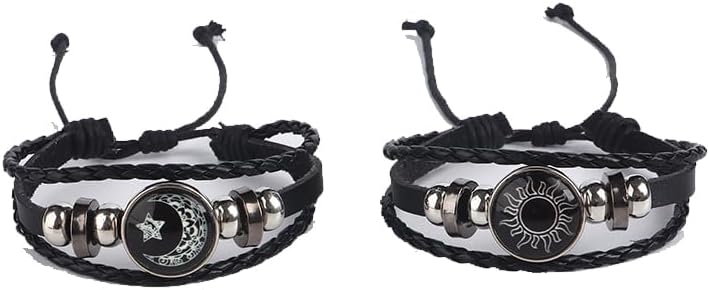 Sun and Moon Touch Bracelets for Couples Leather Couples Bracelets for Friendship Relationship Promise Best Friends Bff Adjustable Couples Matching Jewelry Gifts