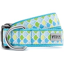 THE WORTHY DOG Collar for Small Dogs, Adjusts 9-15 inches, Durable Nylon Webbing, Quick Release Buckle, Mermaid Pattern, Blue, Small
