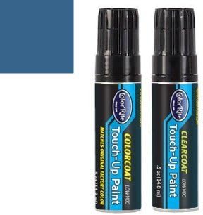 Half-Ounce Jar for Jaguar All Automotive Touch-up Paint - Solent Blue Metallic Clearcoat 715/JFJ - All-Inclusive Package