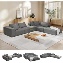 132'' Oversized Cloud Couch, Upholstered Modular Sectional Sofa with 6 Pillows, Deep Seat Chenille Couches for Living Room, Modular Sectional Sofa, Free Combination, No Assembly Required (Gray)